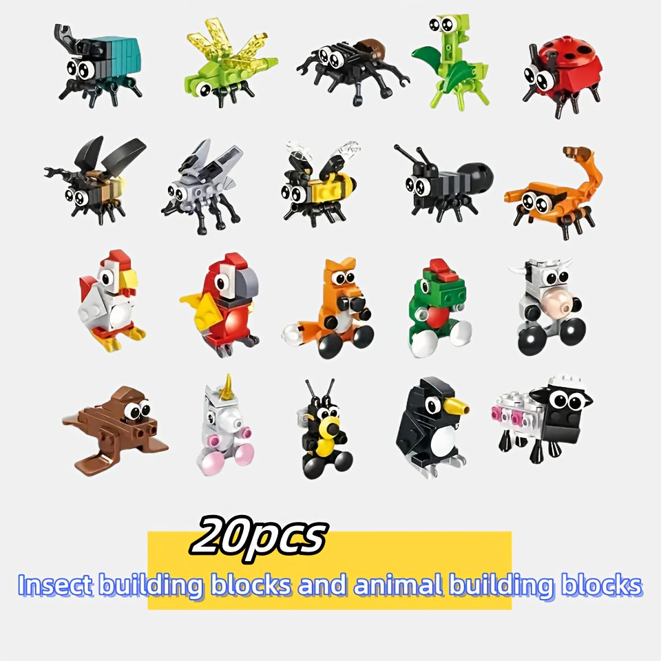 20pcs Insects & Animal Building Blocks: Spiders, Scorpions, Ants, Sheep, Cows