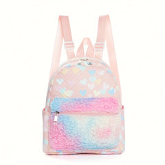 Girls Heart Pattern Plush Decor Backpack Large Capacity Pink Backpack