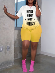 Plus Slogan & Ombre Print Crop Top & Shorts Outfits Set