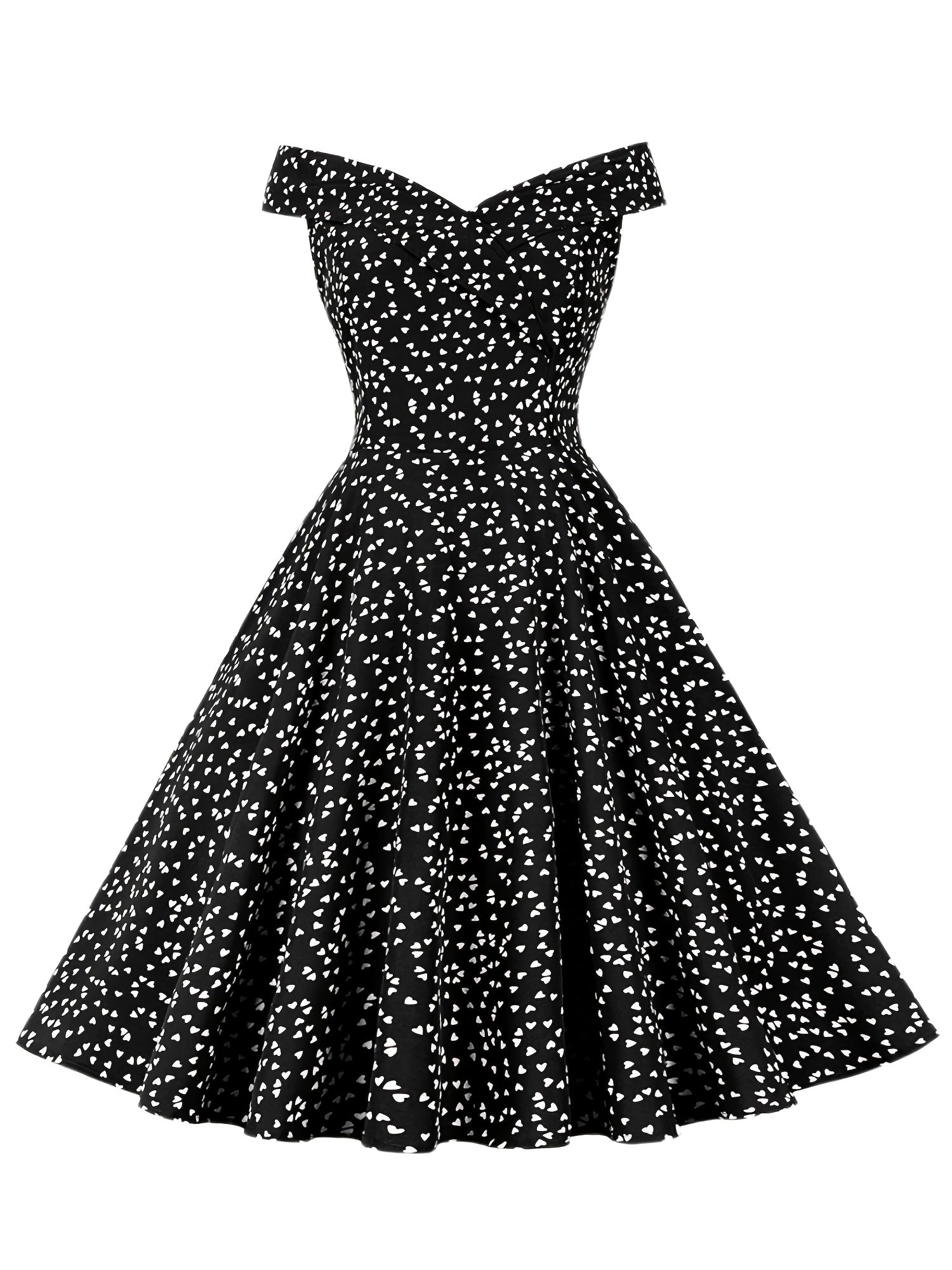 Heart Print Off Shoulder Flared Dress