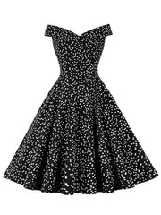 Heart Print Off Shoulder Flared Dress