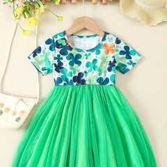 Toddler Girls Clover & Easter Egg Print Tutu Dress Summer Easter Gift