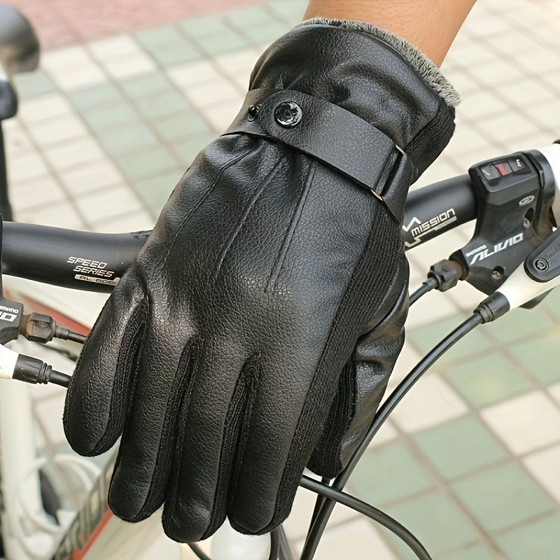 PU Leather Warm Gloves Coldproof Velvet Thickened Gloves
