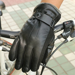 PU Leather Warm Gloves Coldproof Velvet Thickened Gloves