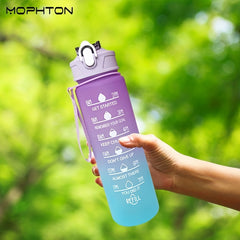 32oz Gradient Water Bottle with Time Scale Straw Leakproof Fitness Outdoor Sport