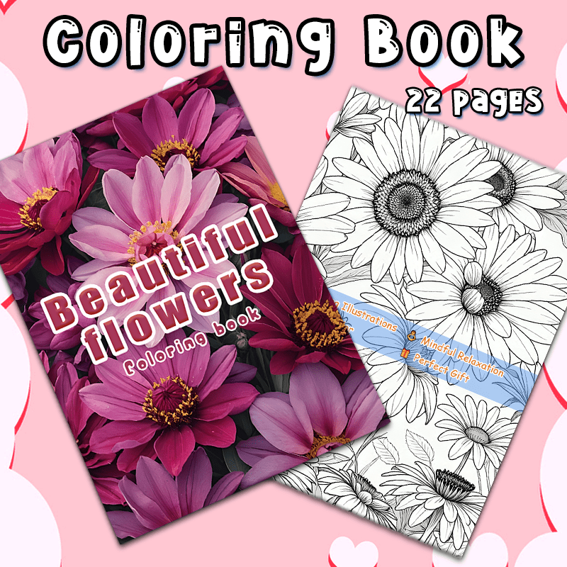 Flowers Adult Coloring Book Pink & Purple Floral Perfect Gift Holidays Birthdays