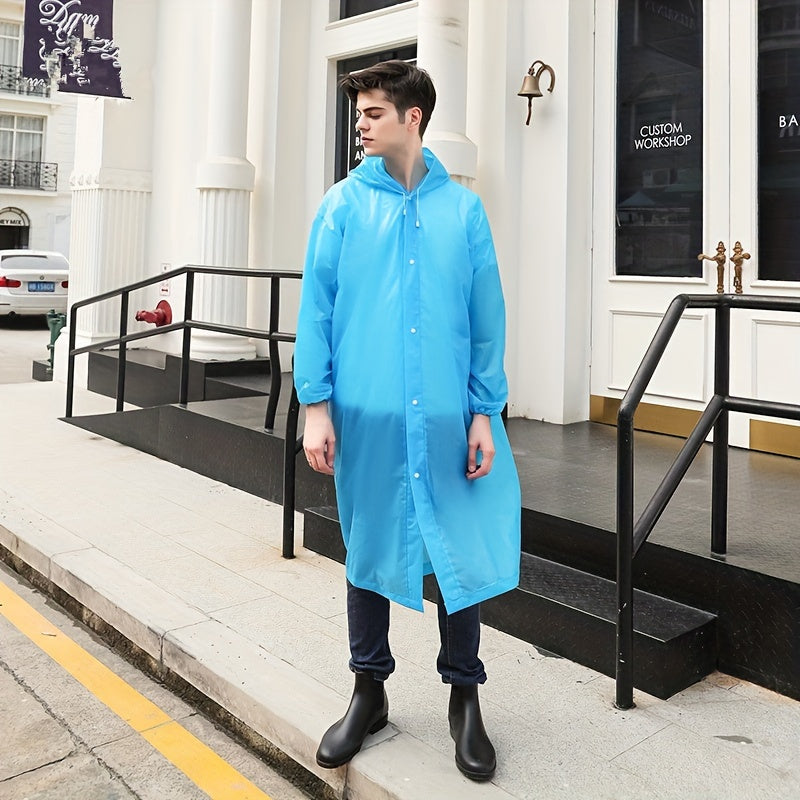 Reusable Portable Rain Poncho with Hood and Elastic Cuffs for Outdoor Activities