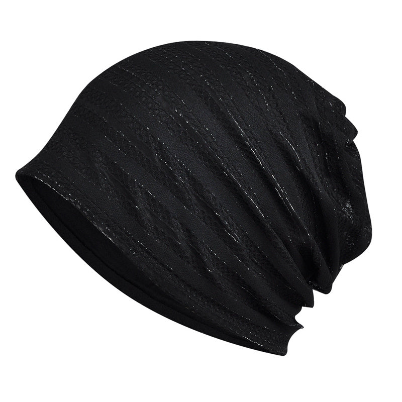 Women Thin Stripe Hollow Beanie Cap Sunscreen Headwrap Casual Hat