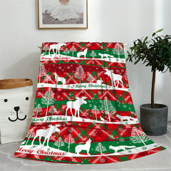 Christmas Reindeer Print Flannel Blanket Soft Warm Lightweight Blanket