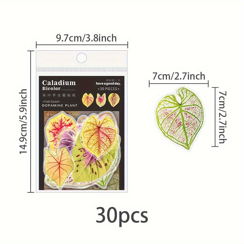 30pcs Simulation Leaf Pet Sticker Pack - Journal Plant Decoration Sticker