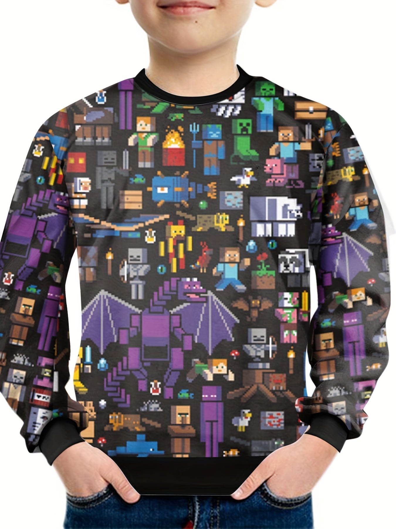 Pixel Game Print Kid's Sweatshirt Unisex Pullover