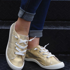 Golden Lace Up Skate Sneakers Lightweight Anti slip Flat Sneakers