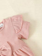 2pcs Baby Girls Bowknot Ruffle Top & Ripped Jeans Set