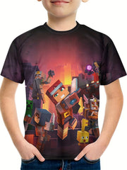 Kids 3D Print Casual T shirt Building Blocks Graphic Tees