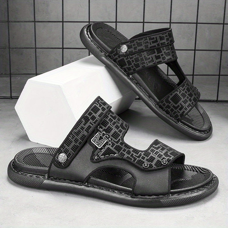 Men's Geometric Print Open Toe Slip On Strap Sandals