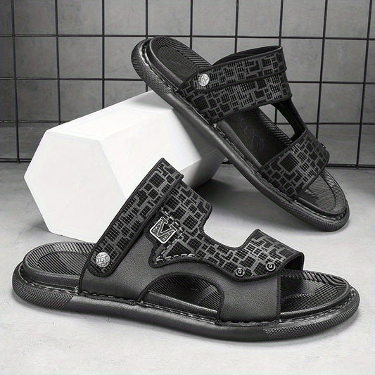Men's Geometric Print Open Toe Slip On Strap Sandals