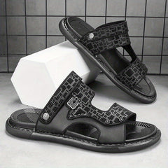 Men's Geometric Print Open Toe Slip On Strap Sandals