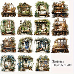 30pcs Vintage Study Garden Yard Stickers Scrapbooking Waterproof