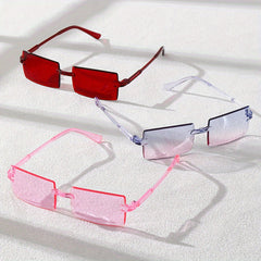 3 Pairs Square Rimless Sunglasses With Zipper Glasses Case