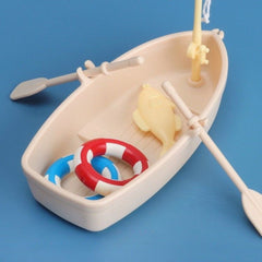 Beige ABS Wooden Rowboat Kit with Accessories for Dollhouse and Model Home Decor