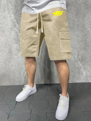 Men's Casual Solid Stretch Knee Long Elastic Waist Drawstring Shorts