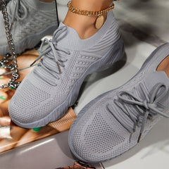 Women's Knit Sports Shoes Lightweight Lace Up Running Low Top Sneakers