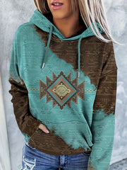 Vintage Ethnic Print Kangaroo Pocket Hoodie