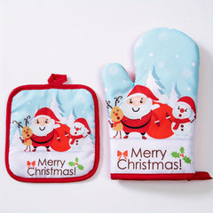 2pcs Merry Christmas Kitchen Gloves Heat Insulation Oven Mitts