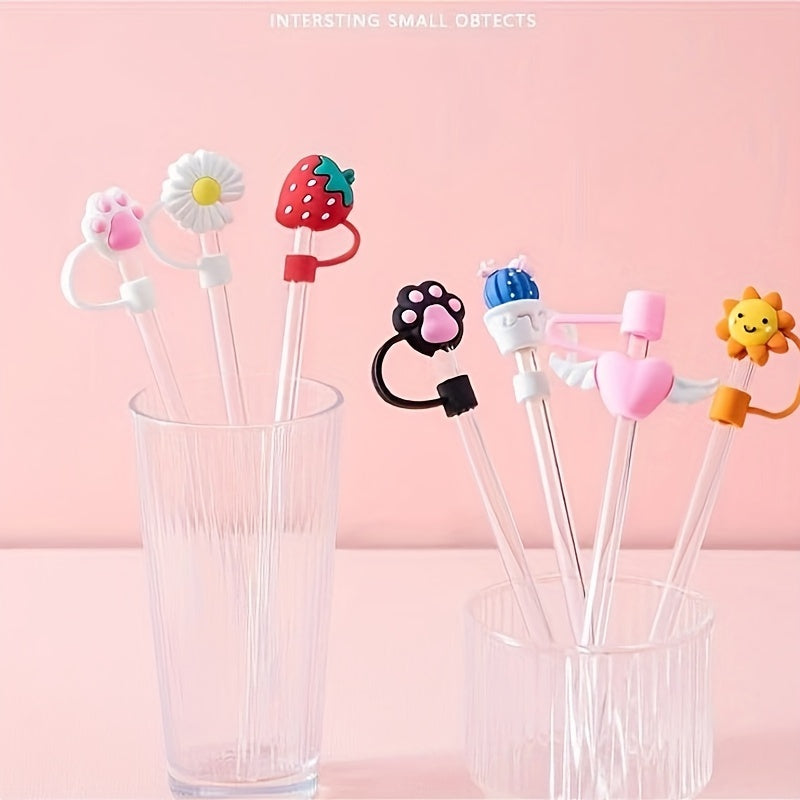 7pcs Cartoon Straw Tip Covers Reusable Leakproof Straw Plugs Cup Accessories