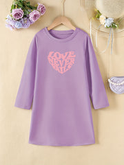 Girls' Heart Print Long Sleeve Dress for Spring Fall