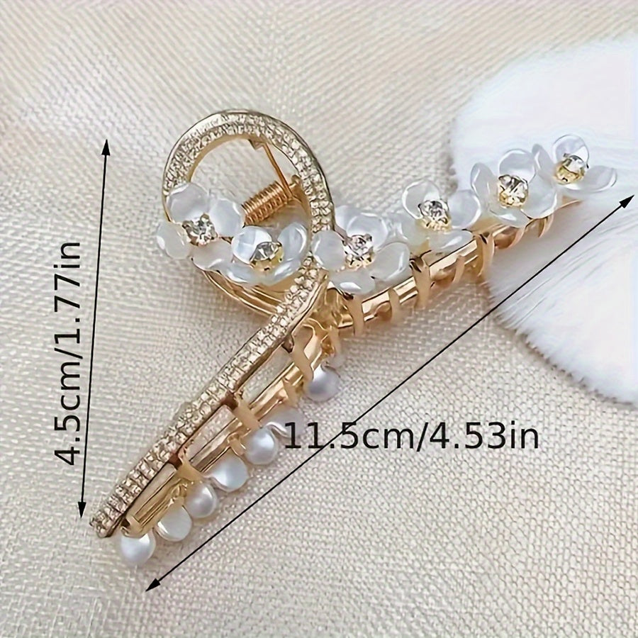 Large Hair Claw Clip Camellia & Rhinestones Non slip Hair Clip Women Girls