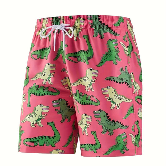 Dinosaur Print Men's Drawstring Shorts Swim Trunks Swimwear