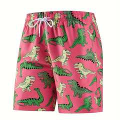 Dinosaur Print Men's Drawstring Shorts Swim Trunks Swimwear