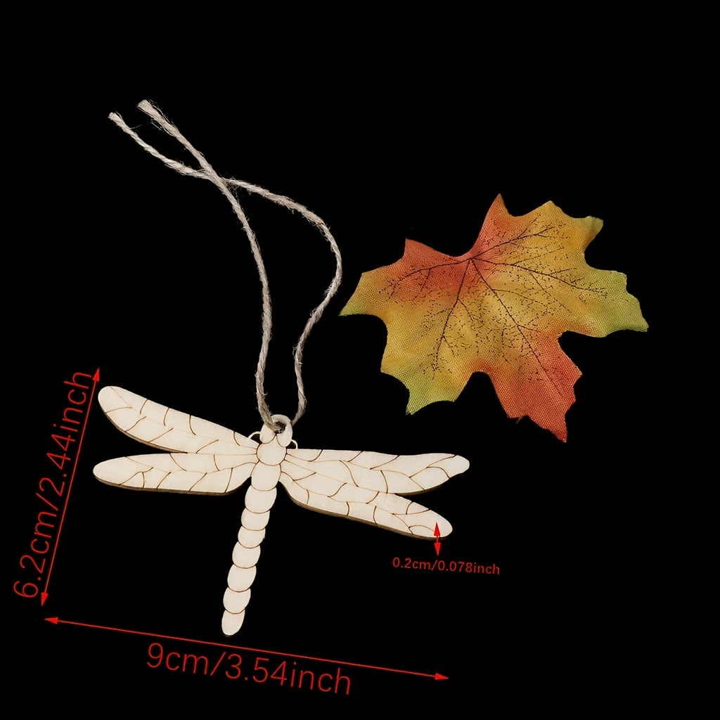 10pcs Wooden Dragonfly Ornaments DIY Wooden Slices Crafts Hanging Ornaments
