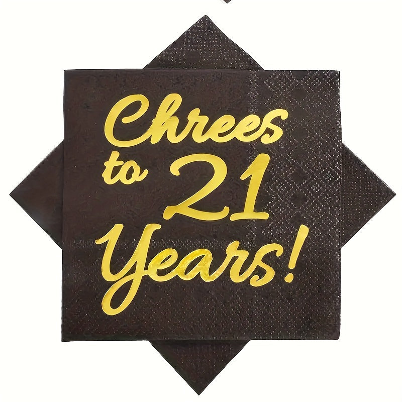 20pcs Gold 21st Birthday Luncheon Napkins: Cheers to 21st Birthday Party Decor