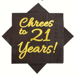 20pcs Gold 21st Birthday Luncheon Napkins: Cheers to 21st Birthday Party Decor