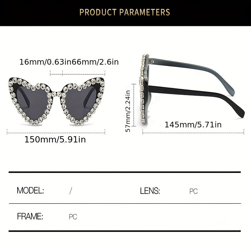 Y2K Rhinestone Heart Sunglasses UV400