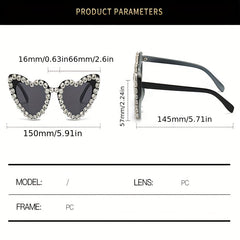 Y2K Rhinestone Heart Sunglasses UV400