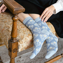 5 Pairs Floral Print Crew Socks - Comfy & Breathable Stockings