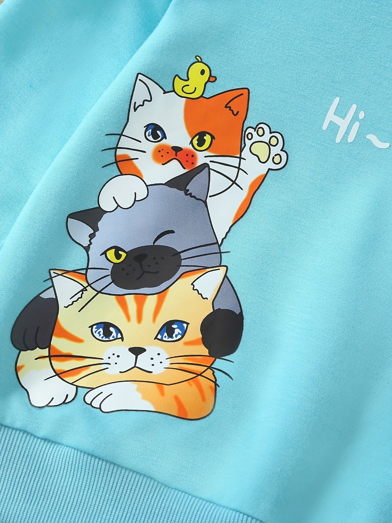 Boys Hi Kitten Sweatshirt Long Sleeve Round Neck Casual Pullover Top