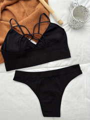 2Pc Lingerie Wireless B Criss Cross Cami Tops Bra Panty Set