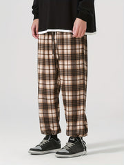 Men's Plaid Drawstring Pants Loose Casual Joggers
