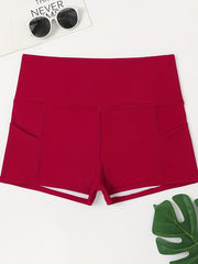 Women's Plus Solid Pipping High Rise Swimsuit Shorts With Pockets