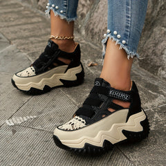 Women's Cutout Platform Sneakers Casual Hook & Loop Shoes