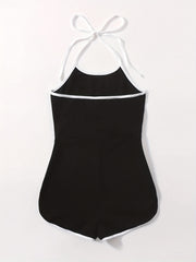 Block Halter Neck Romper Casual Bodycon Wide Leg