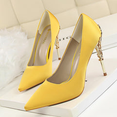 Women's Stiletto High Heels Sexy Pointed Solid PU Leather Shallow Mouth Pumps