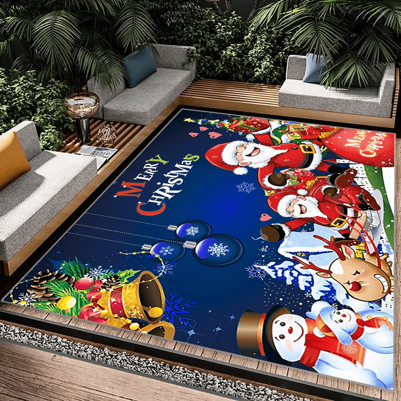 Christmas Living Room Carpet Merry Christmas Cartoon Elk Santa Claus Snowman Rug