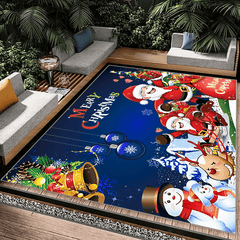 Christmas Living Room Carpet Merry Christmas Cartoon Elk Santa Claus Snowman Rug