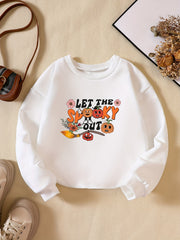Girls' Pumpkin & Flowers Print Crew Neck Sweatshirt Long Sleeve Pullovers