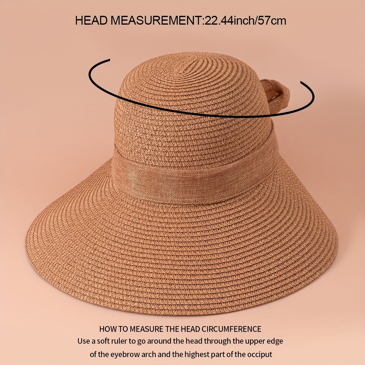 Khaki Ribbon Bowknot Sun Hat Classic Wide Brim UV Protection Straw Hats